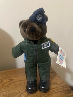 United States Air Force Plush Bear in Green Flight Suit with Navy Cap